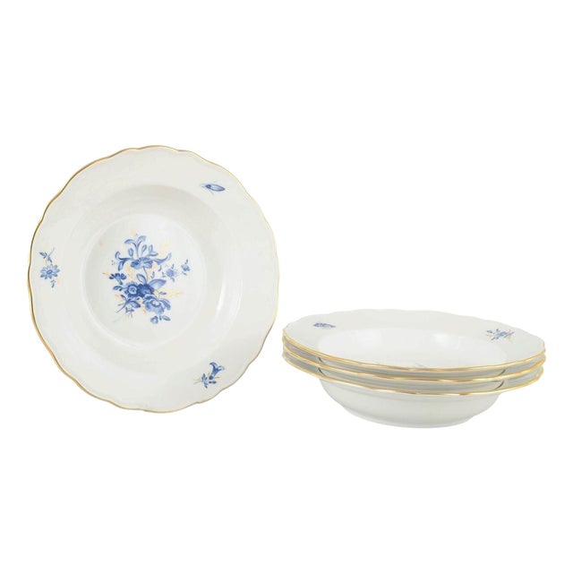 20th Century Deep Porcelain Plates with Floral Motifs by Meissen, Germany, Set of 4 For Sale