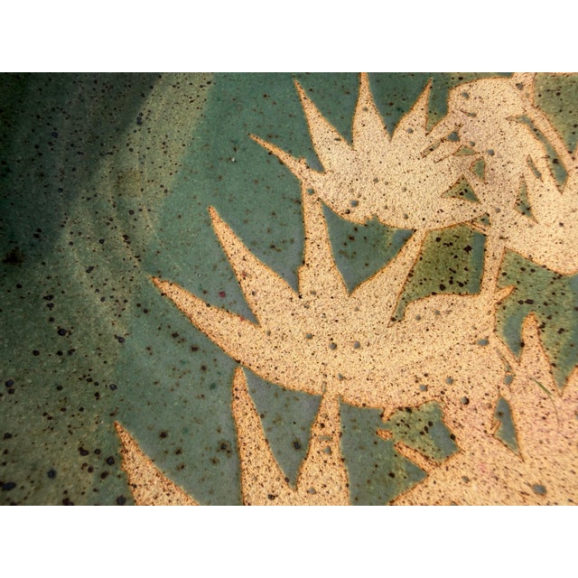 Green Signed Contemporary Studio Pottery Stoneware Bowl With Bird of Paradise Motif For Sale - Image 8 of 10