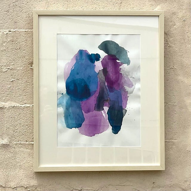 Early 21st Century Vintage Boho Original Abstract Watercolor on Paper Signed Swartz For Sale - Image 5 of 7