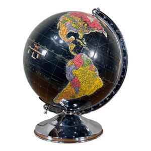 Vintage 1950's Replogle Black Starlight Illuminated World Glass Globe
