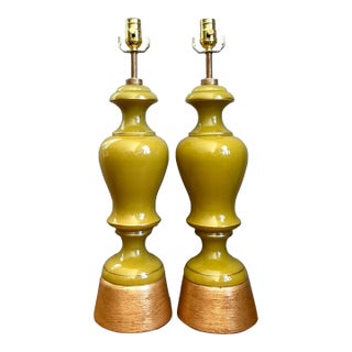 Vintage Gilt Tipped Painted Glass Lamps - A Pair For Sale