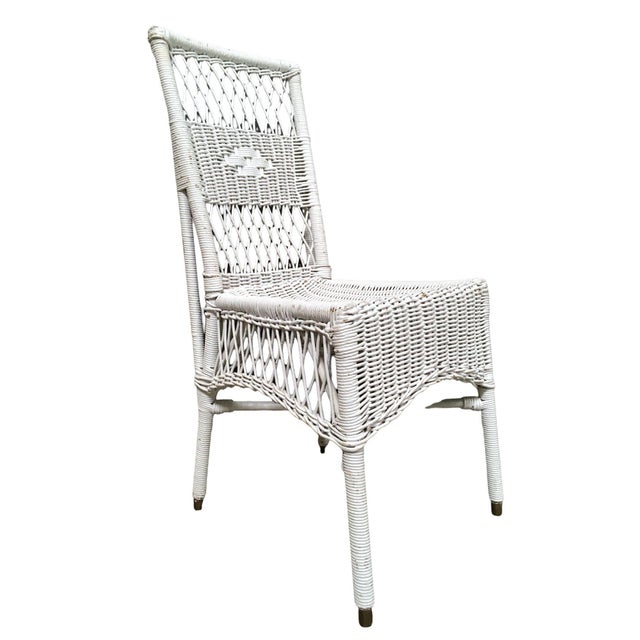 1940s Shabby Chic White Wicker Mahogany Top Writing Secretary Desk W/ Chair For Sale - Image 14 of 14