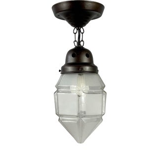Secessionist Brass Semi Flush Mount in Frosted Glass and Burnished, 1920s For Sale