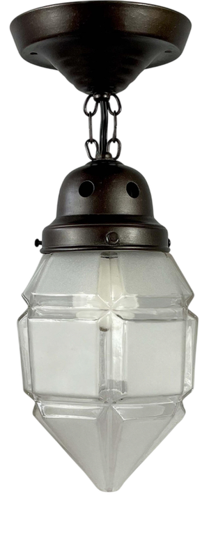Secessionist Brass Semi Flush Mount in Frosted Glass and Burnished, 1920s
