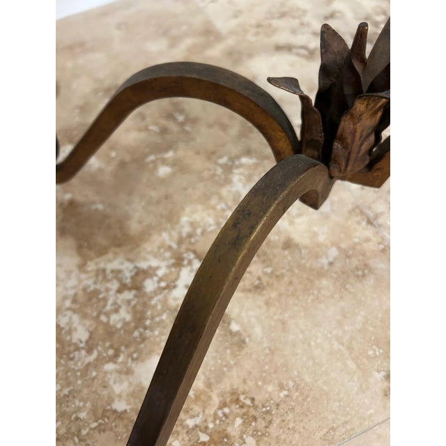 1950s Italian Curly Gilt Iron and Thick Notched Glass Hollywood Regency Side Tables a Pair For Sale - Image 5 of 9
