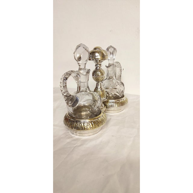 1950s Metal and Carved Glass Vinegar Set, France, 1950s, Set of 3 For Sale - Image 5 of 13