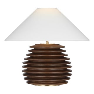 Kelly Wearstler by Visual Comfort Signature Crenelle 20" Stacked Table Lamp in Burnished Birch with Linen Shade For Sale