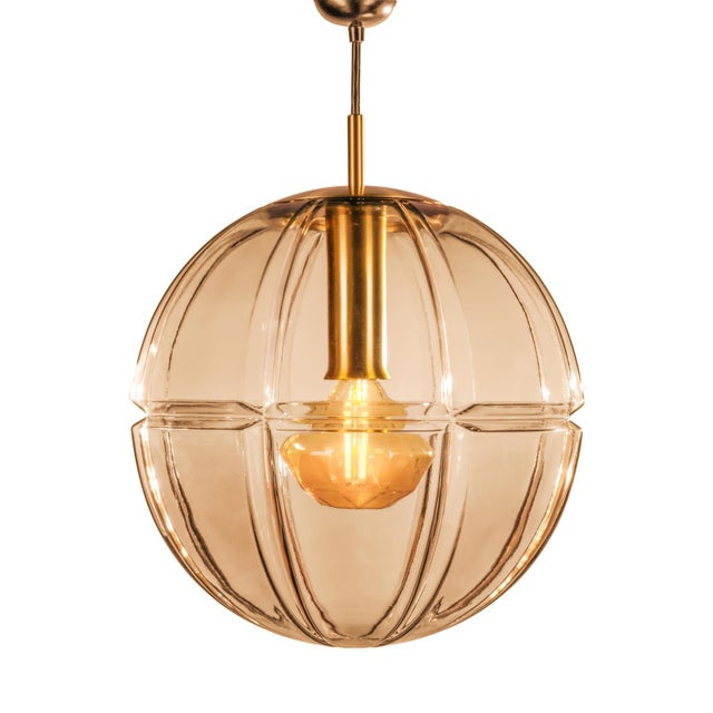 Vintage Pendant Lamp in Smoked Glass and Brass from Peill & Putzler, Germany, 1970s For Sale - Image 4 of 9