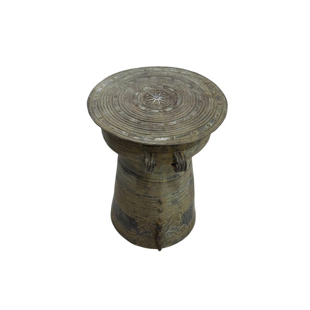 Folk Art Cast Bronze Rain Drum With Elaborate Detail Patina Finish For Sale - Image 3 of 11