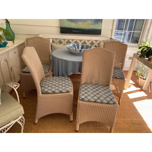 Contemporary Lloyd Loom Woven Dining Chairs With Custom Kravet Cushions-Set of 4 For Sale - Image 3 of 18