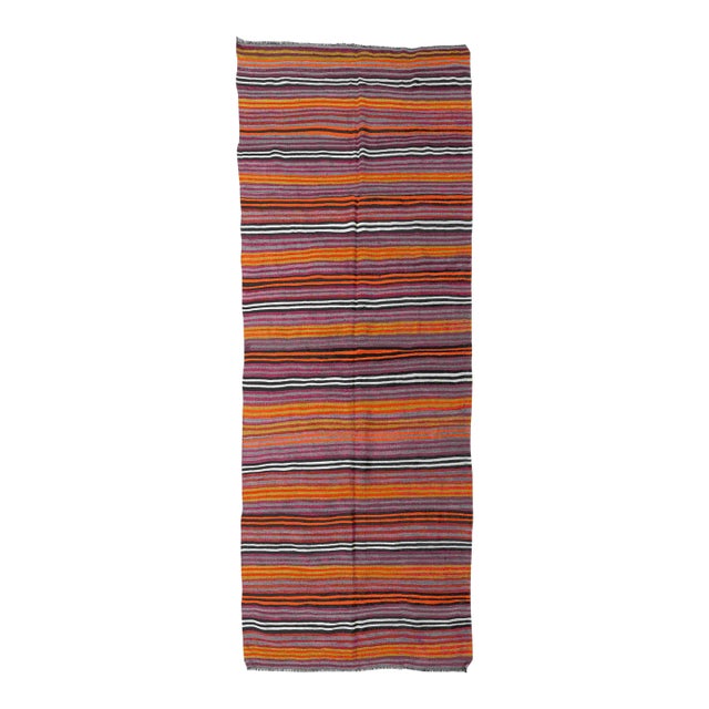 Vintage Striped Turkish Kilim Rug - 5`4" X 13`7" For Sale