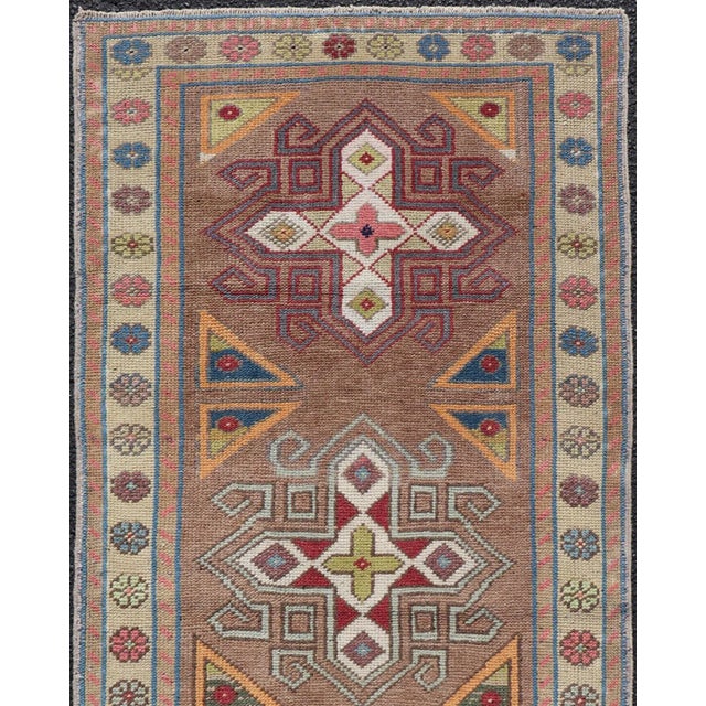 Tribal Vintage Turkish Oushak Geometric Cross Medallion's With Floral Border 2'7 X 5'9 For Sale - Image 3 of 10
