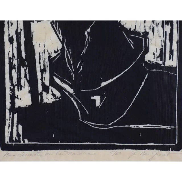 Don Quixote De La Mancha: Signed Limited Edition Woodcut Portrait by De Groat For Sale - Image 4 of 6