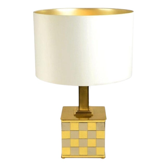 Checker Table Lamp in Brass and Chrome by Spadafora, 1970s For Sale