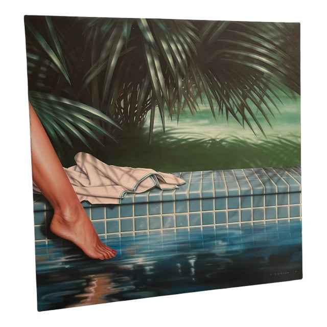 Pierre Coulon, Hyperrealistic Landscape, 1980, Oil on Canvas For Sale