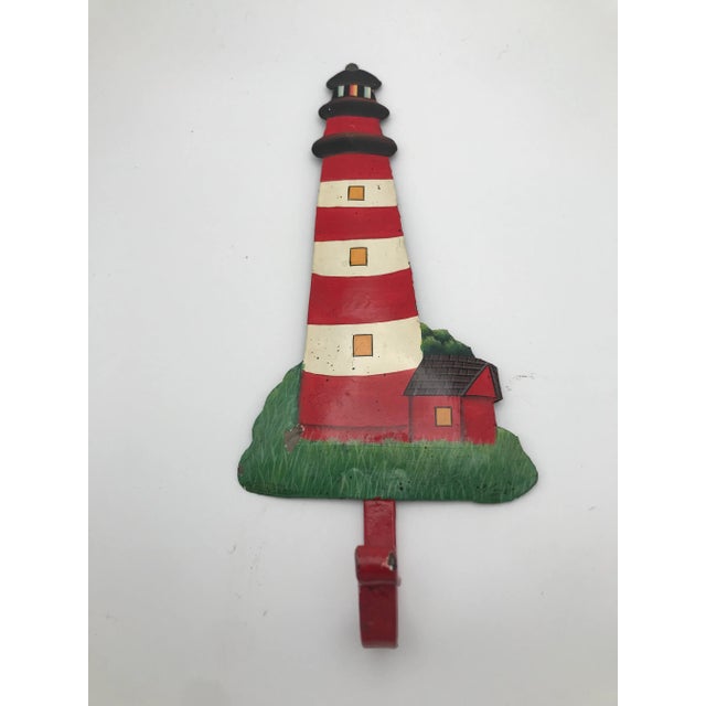 Vintage Hand Painted Metal Assateague Island Virginia Lighthouse Wall Hook For Sale - Image 11 of 11