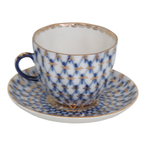 Lomonosov Demitasse Cobalt Net Blue Bone China Tea Cup and Saucer Set 4652b