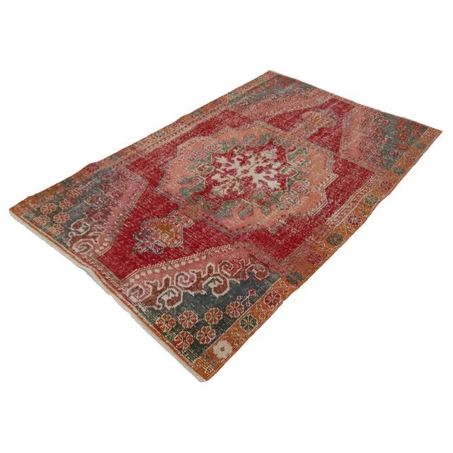 Turkish Distressed Vintage Turkish Rug- 4′4″ × 6′8″ For Sale - Image 3 of 7