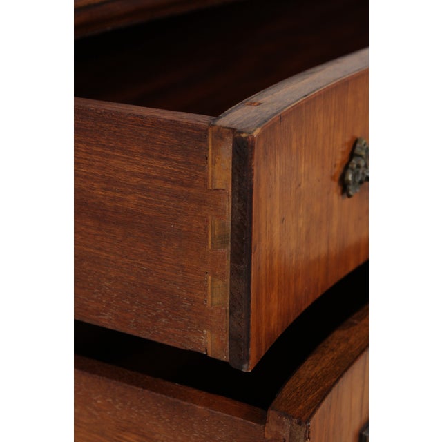 Wood Vintage French Style Bow Front 5 Drawer Inlaid Walnut Chest For Sale - Image 7 of 18
