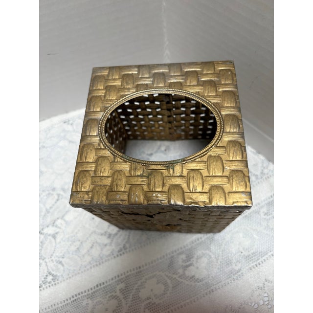 Brass Vintage Midcentury 1960s Brass Textured Tissue Box Cover For Sale - Image 8 of 8