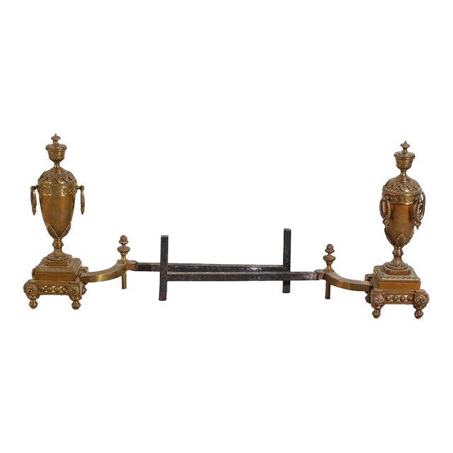 19th Century Pair of French Gilt Bronze Fireplace Chenets/Andirons For Sale