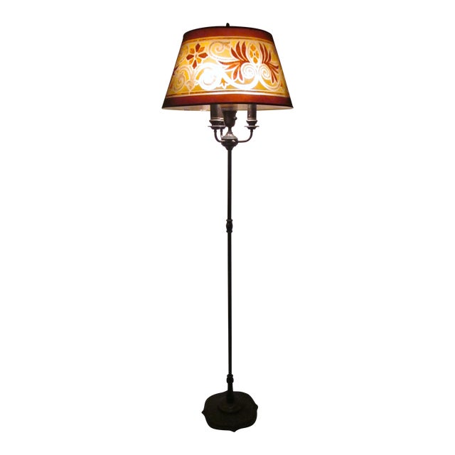 1920s Rembrandt Signed Floor Lamp With Art Deco Screen Mesh Shade And Gorgeously Detailed Metal Base