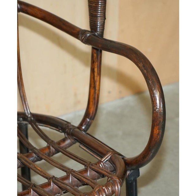 French Bamboo Steel Base Porters Wingback Armchair For Sale - Image 11 of 18