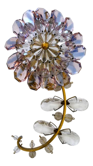 Iridescent Crystal Glass & Brass Flower Wall Lamp from Palwa, 1960s