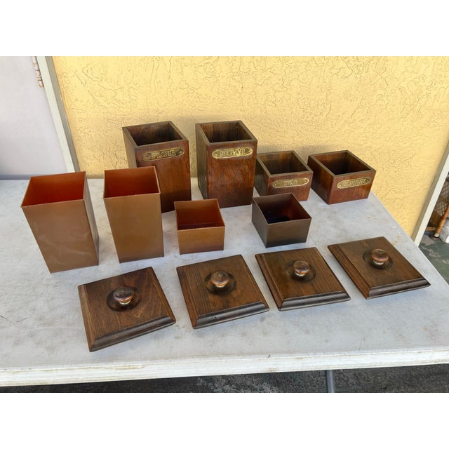 1960s Vintage MCM Wooden Canisters With Lids by Ma Leck Kitchen Set 4Pc For Sale - Image 5 of 8