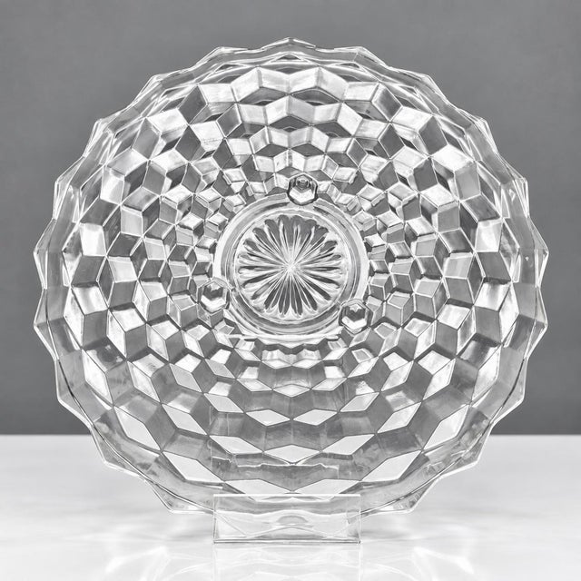 Glass Vintage Fostoria American Clear Glass Block Optic Three Footed Cake Torte Plate For Sale - Image 7 of 8