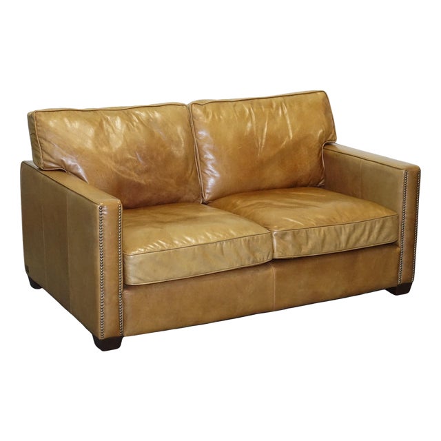 Halo Two Seater Viscount Tan Leather Sofa by Timothy Oulton For Sale
