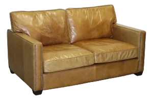 Halo Two Seater Viscount Tan Leather Sofa by Timothy Oulton