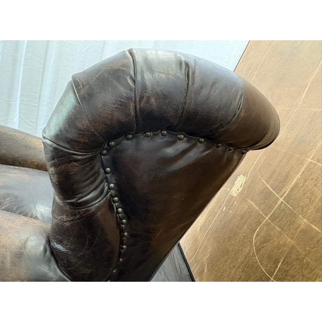 Rh Churchill Leather Chair With Nailheads Vintage Ebony Leather | Down-Feather Fill | Classic Depth For Sale - Image 10 of 18
