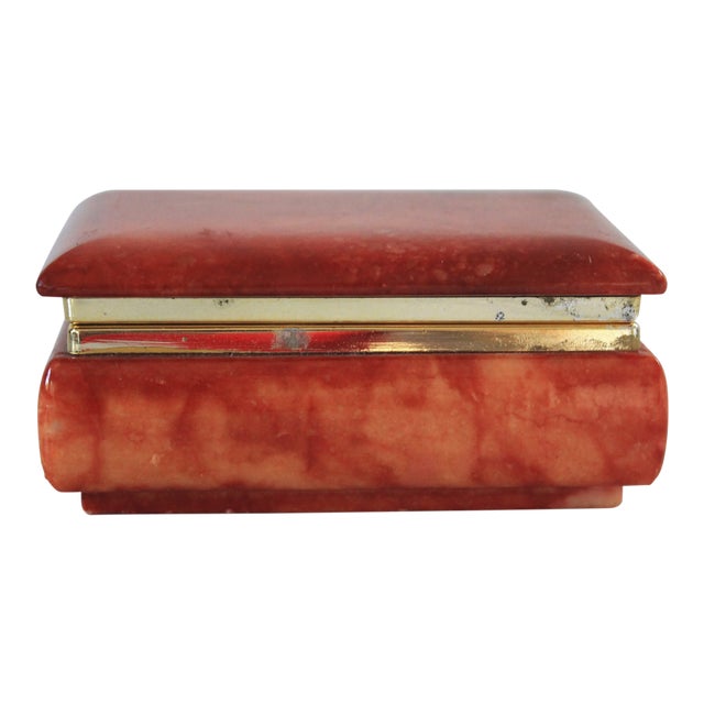 Italian Hand Painted Coral Alabaster Trinket Box For Sale