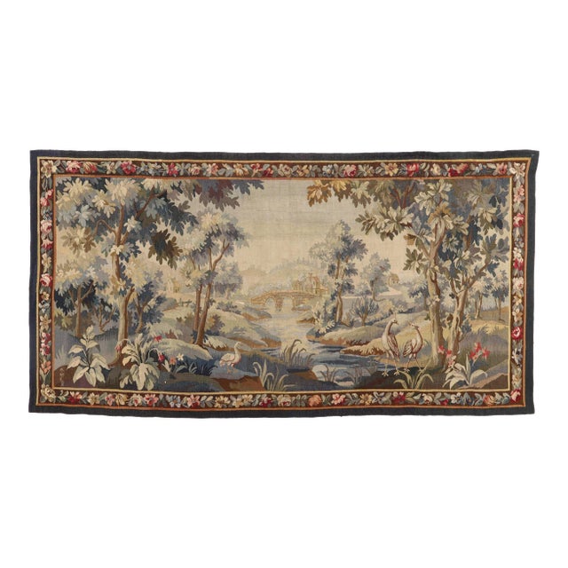 19th Century Flemish (Belgium) Pictorial Verdure Wool Tapestry Signed a.m.r.b. For Sale