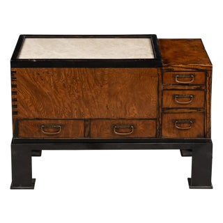 Antique Japanese Keyaki Wood Hibachi Tansu Chest on Custom Ebonized Metal Stand For Sale