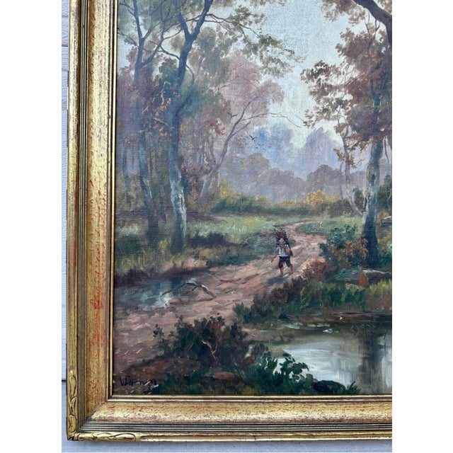 Wood 19th Century Hudson River School Style Landscape Oil Painting Attributed to Andrew W. Warren For Sale - Image 7 of 18
