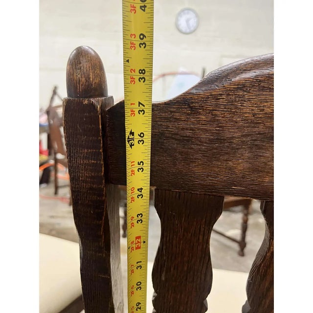 Jamestown Lounge Co. Antique Santa Fe Style Carved Oak Dining Chairs - Set of 4 - Attributed to Jamestown Feudal Oak Collection For Sale - Image 4 of 8