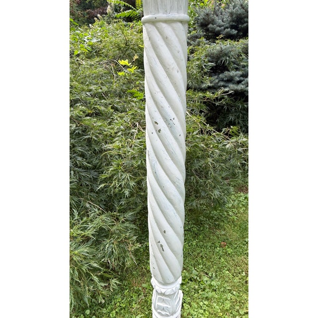 Shabby Chic Tall Distressed Wood Claw Foot Painted Pedestal Plant Stand For Sale - Image 3 of 18