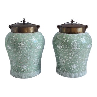 Lilian August Large Celadon Ginger Jar-a Pair For Sale