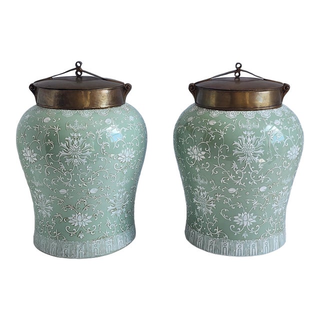 Lilian August Large Celadon Ginger Jar-a Pair For Sale
