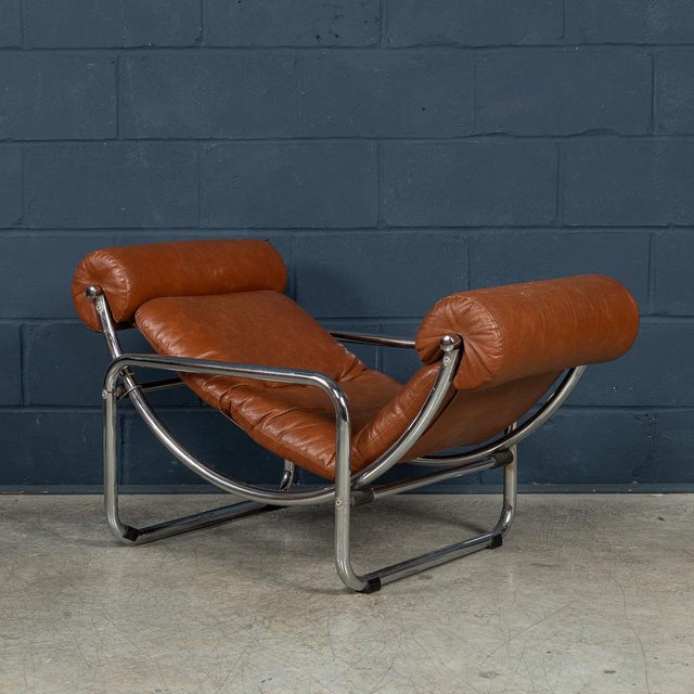 Brown Italian Brown Leather Recliner Armchair, 1980s For Sale - Image 8 of 18