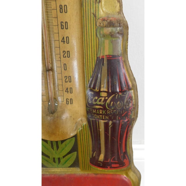 1940's Art Deco Vintage Coca Cola Embossed Tin Advertising Thermometer For Sale In Philadelphia - Image 6 of 13