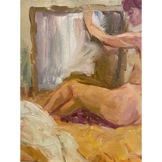 Figurative Oil Painting of a Naked Woman in a Mirror France 1960 For Sale - Image 3 of 8
