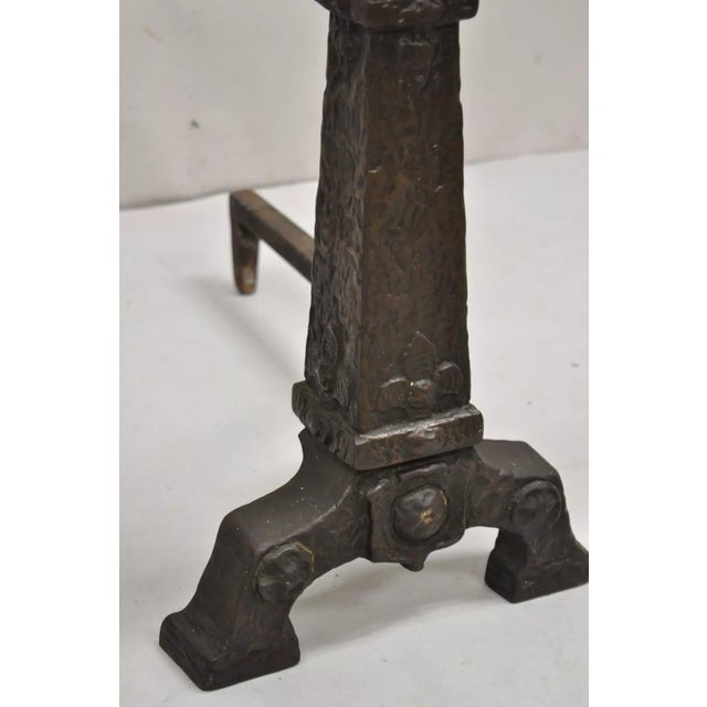 Antique Gothic Arts & Crafts Renaissance Cast Metal Fireplace Andirons - a Pair For Sale - Image 4 of 10