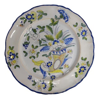 19th Century French Faience Hand Painted Plate Floral Cornucopia, Saint Clement For Sale