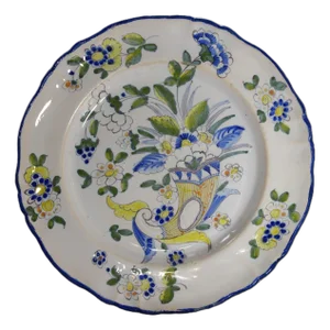 19th Century French Faience Hand Painted Plate Floral Cornucopia, Saint Clement