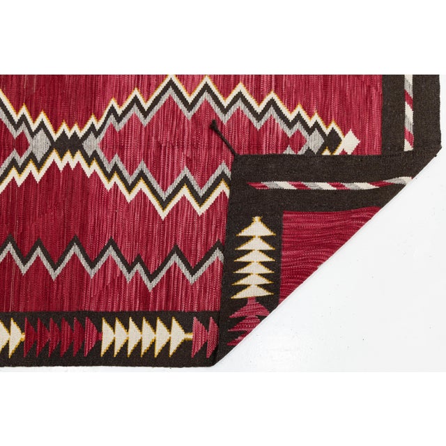 Rustic Modern Southwestern Navajo-Style Handmade Wool Area Rug in Crimson and Obsidian For Sale - Image 3 of 10