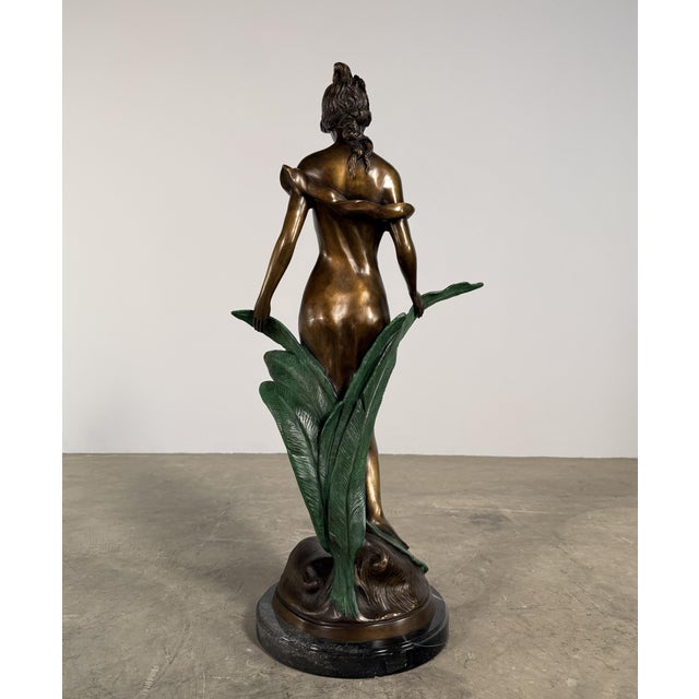 Bronze Bronze “Diana With Leaves” Sculpture, 35” H – Classical Female Figure on Marble Base For Sale - Image 8 of 11