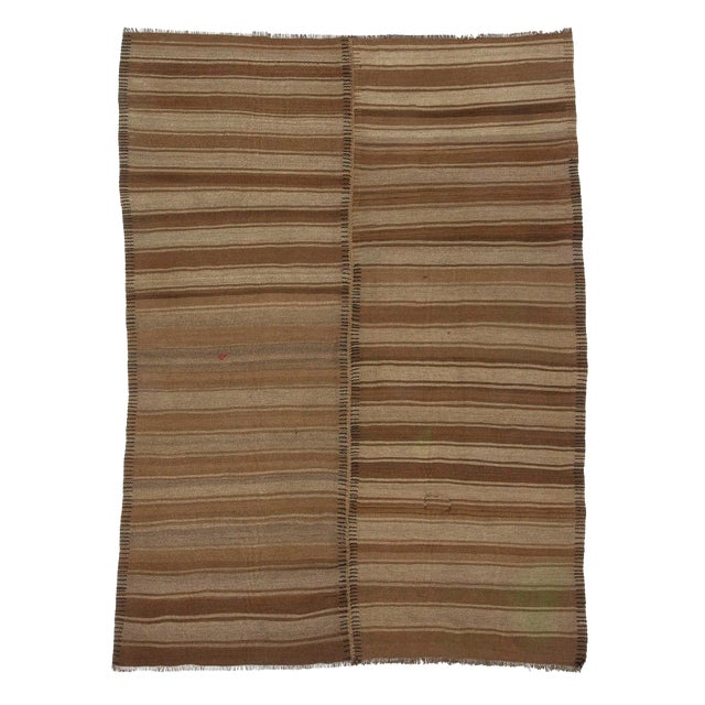 Vintage Turkish Natural Brown Kilim Rug - 5′9″ × 7′10″ For Sale